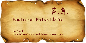 Paulnics Malakiás névjegykártya